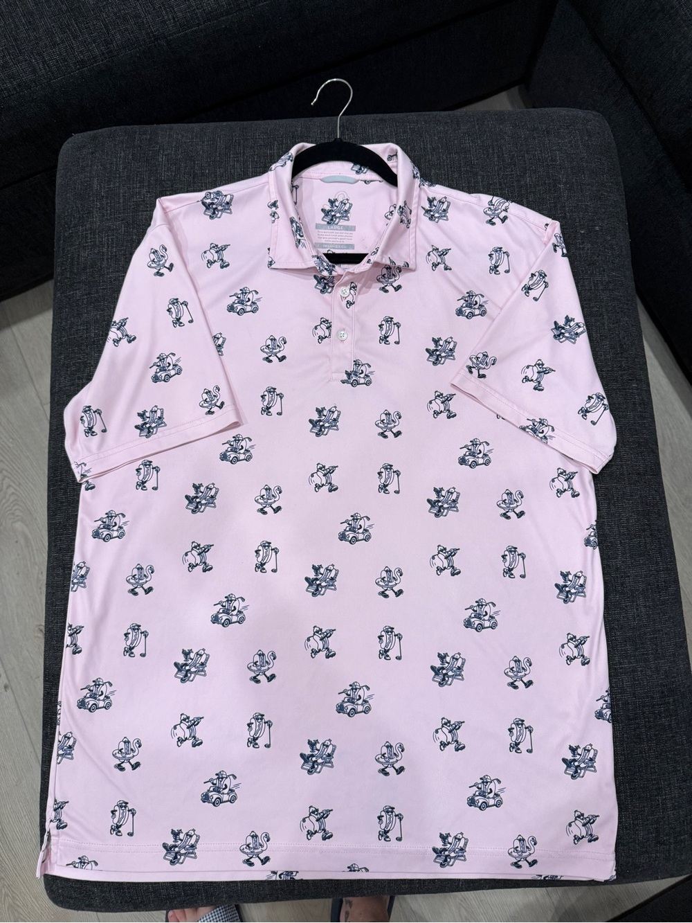 Men's Light Pink Printed Polo Shirt - Short Sleeve Golf Polo
